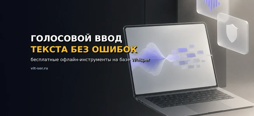 Голосовой ввод текста офлайн: интерфейс Whisper на ноутбуке без интернета